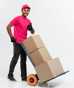 man pushing trolley