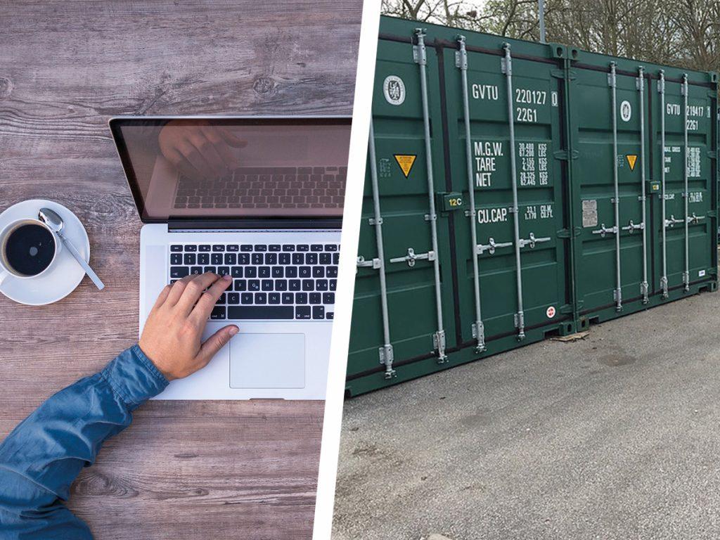 Small local business owner and storage containers