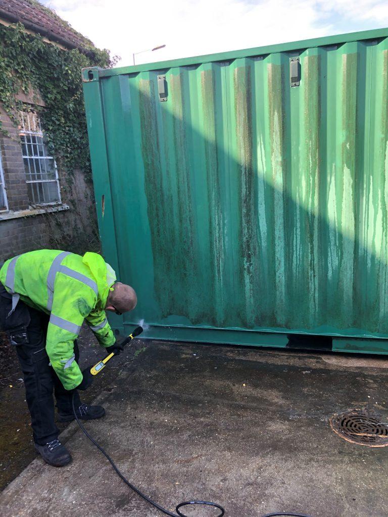 Self storage unit being cleaned