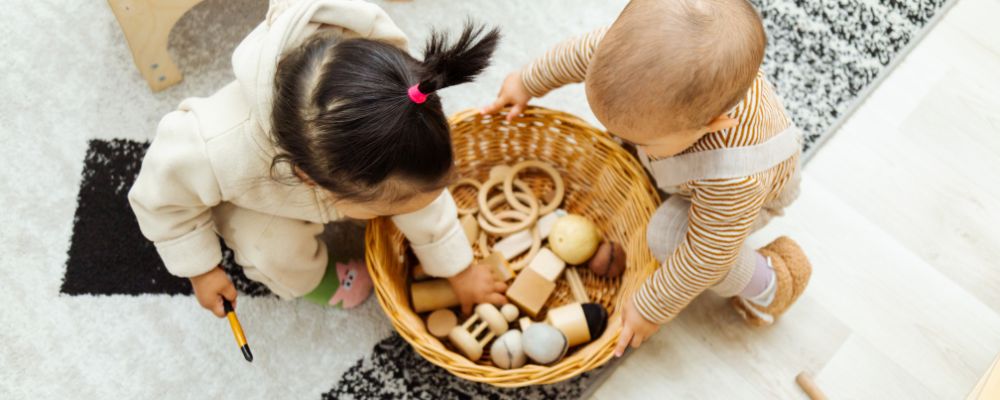 Wicker baskets with toys