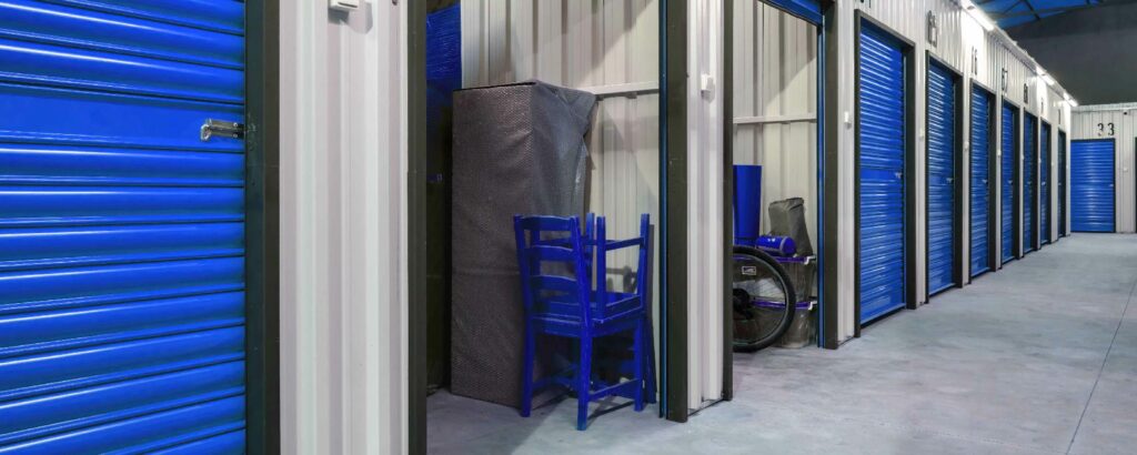 Neatly stored furniture in a storage unit