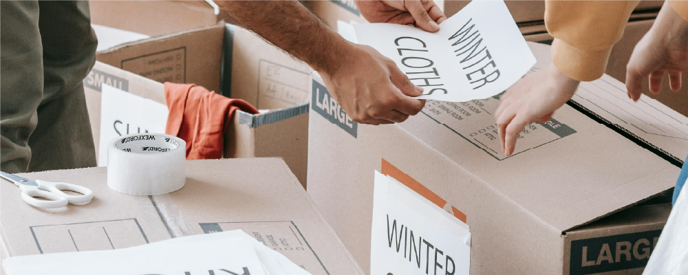 A family labeling safe items to store