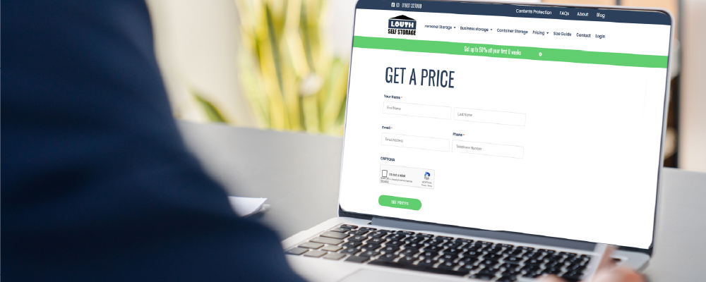 A customer looking up the best self storage prices in Louth online