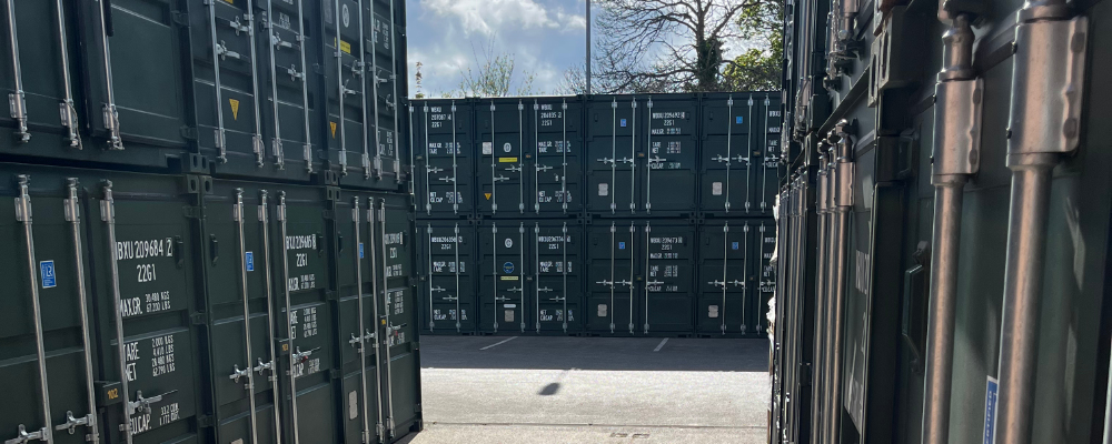 Outdoor container storage units at Louth Self Storage