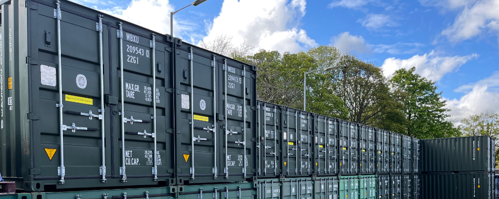 Securely locked outdoor container storage units at Louth Self Storage