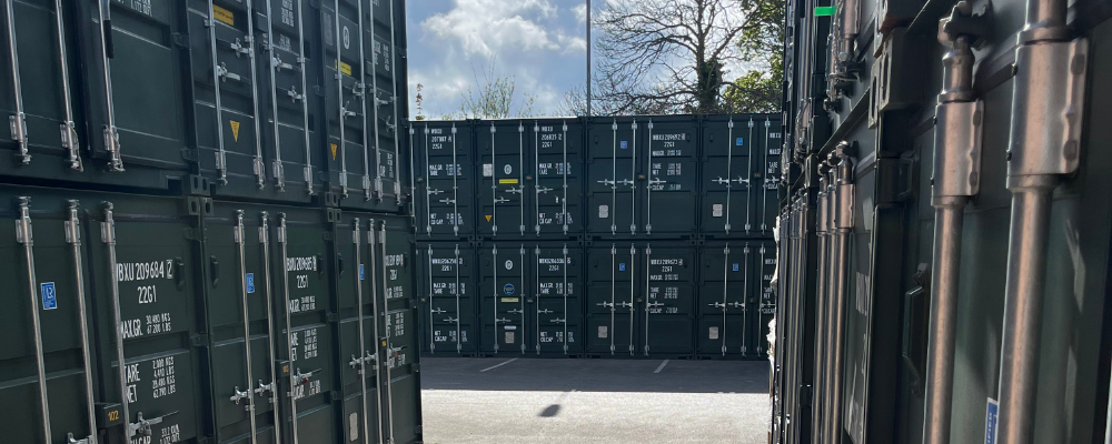A series of outdoor container storage units available at Louth Self Storage.