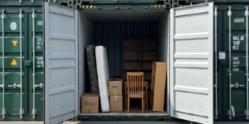 A neatly packed container storage unit in Louth