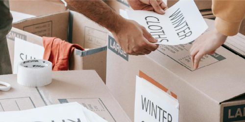 A family labeling safe items to store
