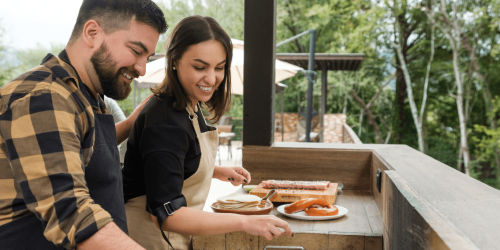 couple in outdoor kitchen