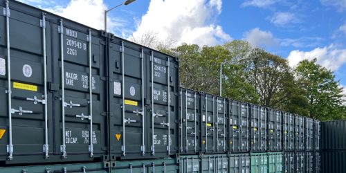 Securely locked outdoor container storage units at Louth Self Storage